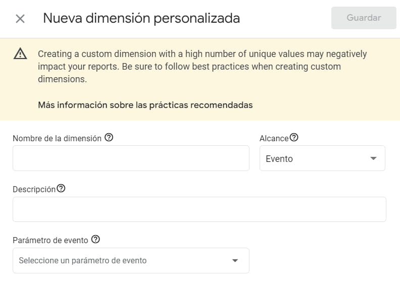 Crear una dimensión personalizada en Google Analytics 4